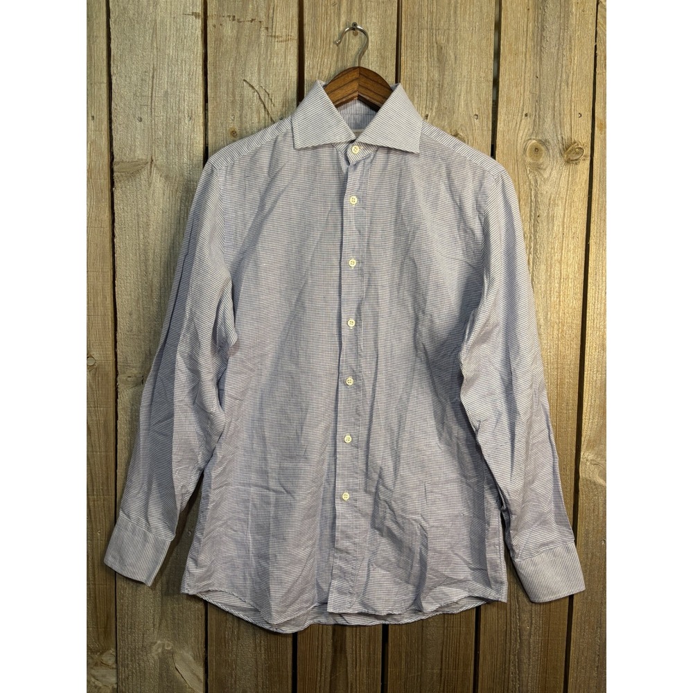 Giorgio's of‎ Palm Beach Mens Blue White Micro Check Shirt Made in Italy 14.5